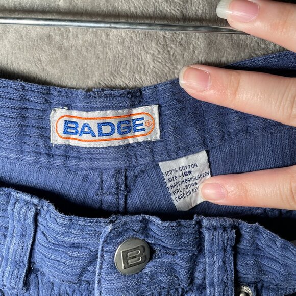 VTG Badge 90s Corduroy Shorts Women’s 16R Blue Relaxed Fit High Waist Baggy Surf - Picture 3 of 9